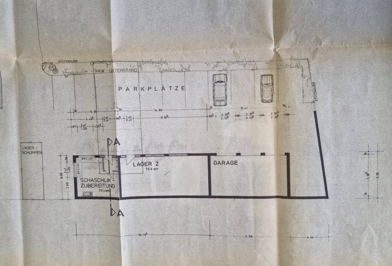 Grundriss Lager und Parkplätze 